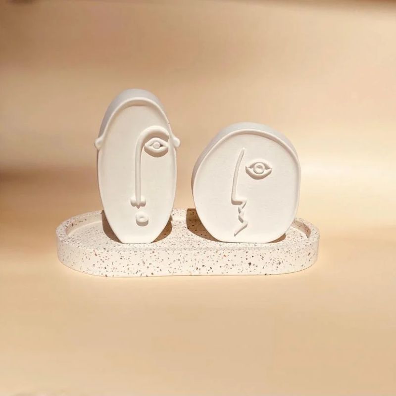 Minimalist Abstract Face Sculptures Set | Modern Table Decor