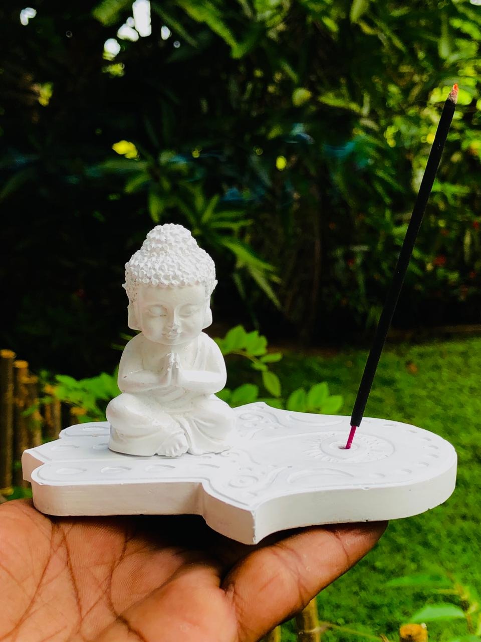 Buddha statue with & Hamsa Hand Incense Holder