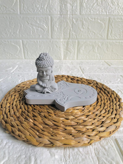 Buddha statue with & Hamsa Hand Incense Holder
