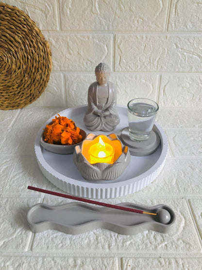 Buddha statue & Wave Incense Tray set