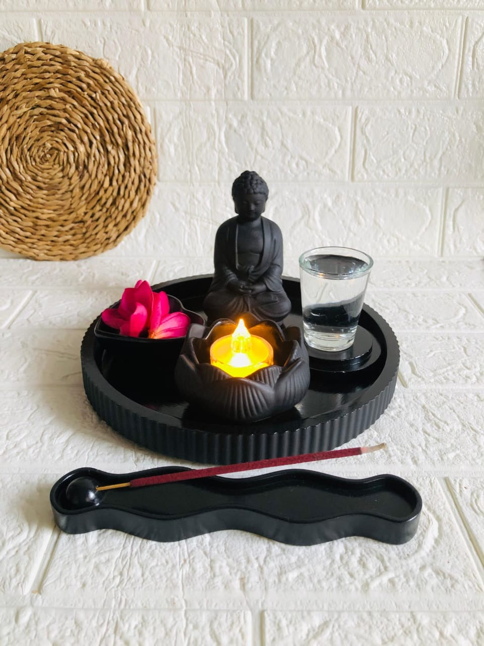 Buddha statue & Wave Incense Tray set